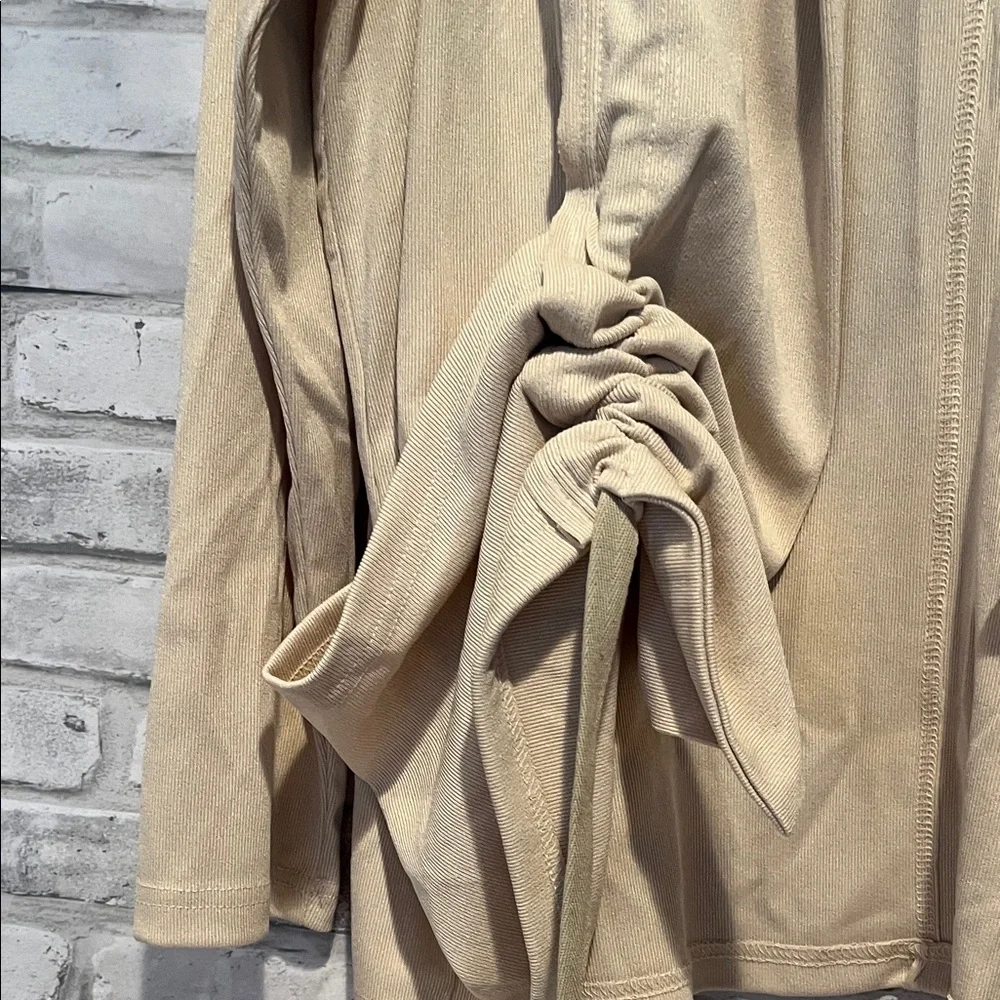 Heyson Beige Open Front Cardigan pockets adjustable runching front sweater top